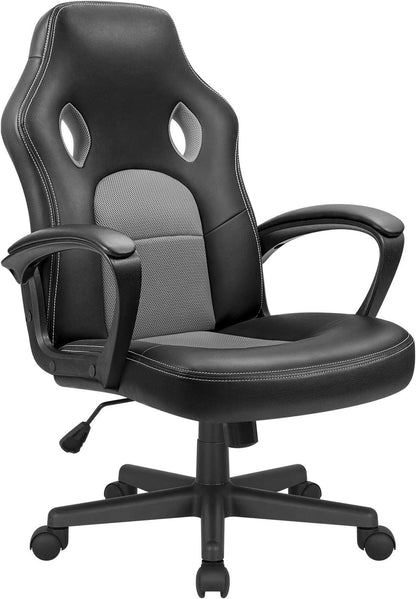 High-Back Ergonomic Leather Office Gaming Chair with Adjustable Height - Executive Conference Task Chair (Grey)