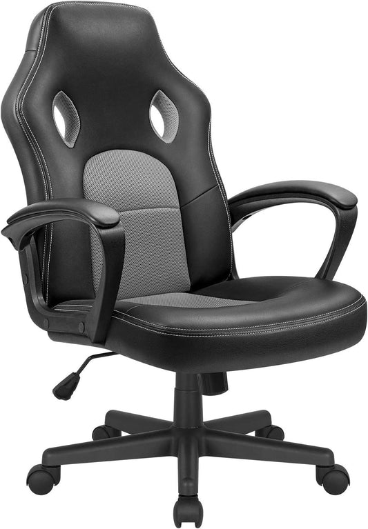 High-Back Ergonomic Leather Office Gaming Chair with Adjustable Height - Executive Conference Task Chair (Grey)
