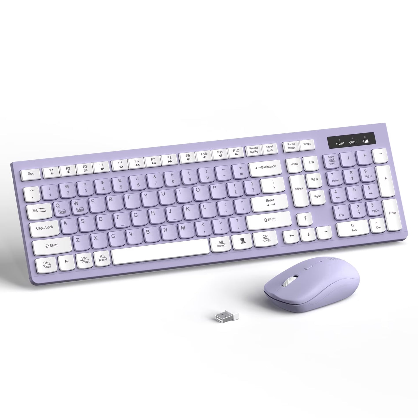 Wireless Keyboard and Mouse Combo , 2.4G Full Size, 12 Multimedia and Shortcut Keys, 3-Year Battery Life, for Windows, Mac OS Desktop/Laptop/Pc(Purple)