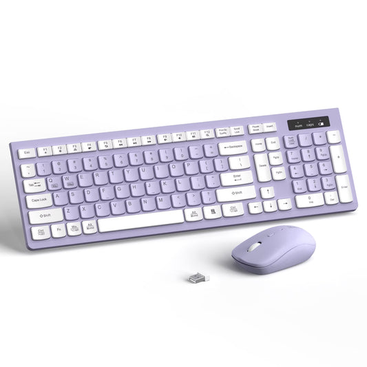 Wireless Keyboard and Mouse Combo , 2.4G Full Size, 12 Multimedia and Shortcut Keys, 3-Year Battery Life, for Windows, Mac OS Desktop/Laptop/Pc(Purple)