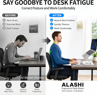 Laptop Stand for Desk with 360° Rotating Base, Multi-Angle Adjustable Laptop Stands, Foldable Laptop Riser Compatible with 10 to 17 Inches PC Computer, White