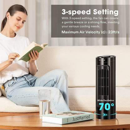 VIVOSUN 13'' Tower Fan, Bladeless Desk Fan, for Cooling Air Circulation Anywhere, 3 Speeds 70° Oscillation, Quiet Portable Desk Fan for Home Office, Black