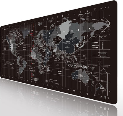 XXL Extended World Map Gaming Mouse Pad (900x400x3mm) with Stitched Edges for Home Office and Gaming Setups