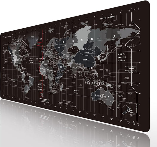 XXL Extended World Map Gaming Mouse Pad (900x400x3mm) with Stitched Edges for Home Office and Gaming Setups