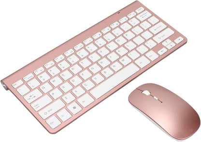 Keyboard Mouse Set 2.4G USB Thin Ergonomic Mute for Computer (Rose Gold)