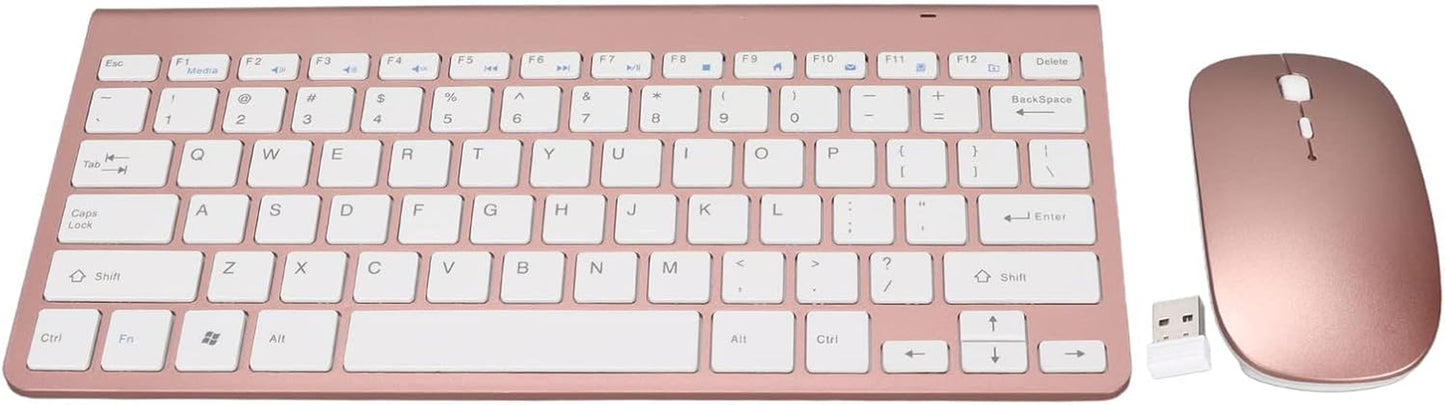 Keyboard Mouse Set 2.4G USB Thin Ergonomic Mute for Computer (Rose Gold)