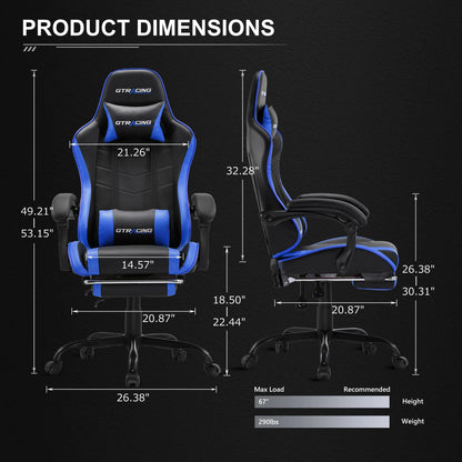 Ergonomic GTWD-200 Gaming and Office Chair with Adjustable Lumbar Support and Footrest in Blue