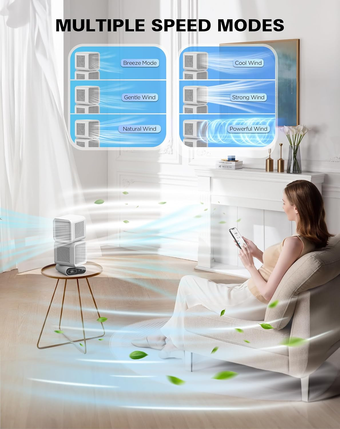 USB Desk Fan, Rechargeable Table Fan for Bedroom, 6000Mah Battery, Dual Heads, 6 Speeds, Digital Display, 360° Rotation, 120° Oscillating, Desk Fans Small Quiet for Office Dorm Kitchen