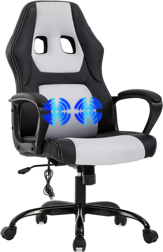 Ergonomic Gaming Chair with Lumbar Support and Rolling Swivel, Suitable for Men and Women (White)