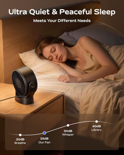 USB Small Desk Fan - 5 Inch Mini Personal Desktop Fan, 4 Speeds Cooling Strong Airflow, 360° Adjustable Tilt, Quiet Portable Table Fans for Bedroom, Home, Office, Travel & Cruise, Black