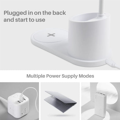 Led Desk Lamp for an Office in Home with Pen Holder and Wireless Charger- 3 Modes Dimmable LED Table Lamp with Flexible Gooseneck