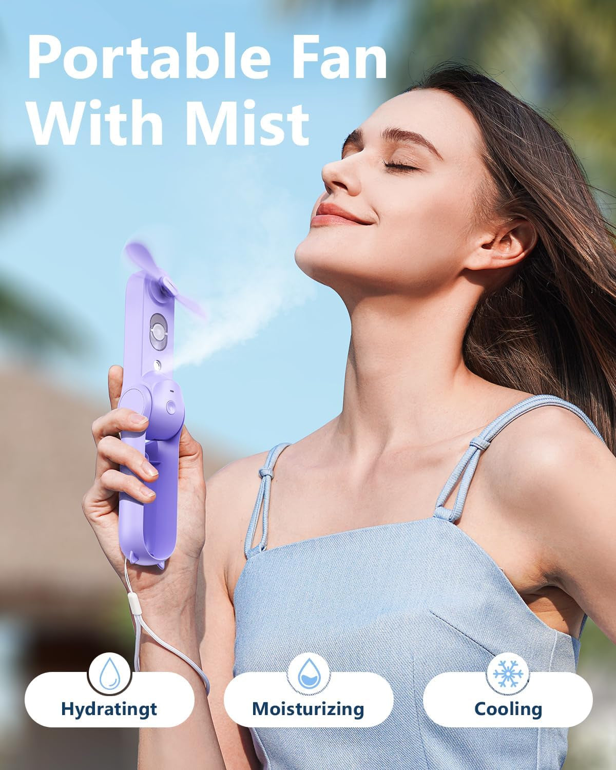 Portable Misting Fan, Handheld Personal Mister, Rechargeable Mini Spray Water Mist, for Kids Women Travel, Outdoors, Hiking, Camping, Home Office (Purple)
