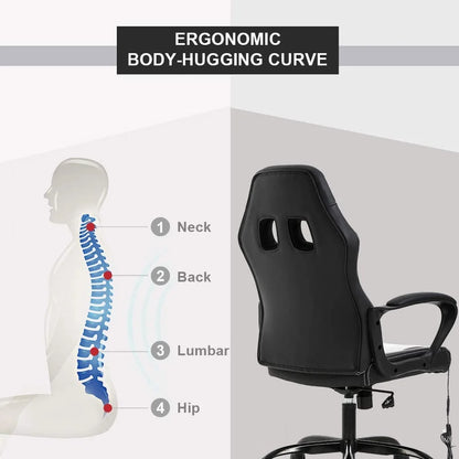 Ergonomic Gaming Chair with Lumbar Support and Rolling Swivel, Suitable for Men and Women (White)