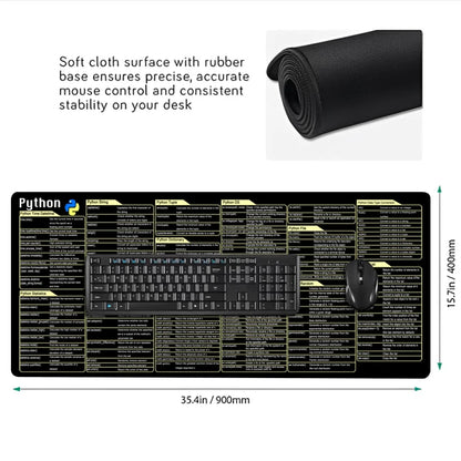 Python Coding Reference Mouse Pad - Large Non-Slip Stitched Edge Desk Mat for Programmers - Ideal for Gaming and Office Use
