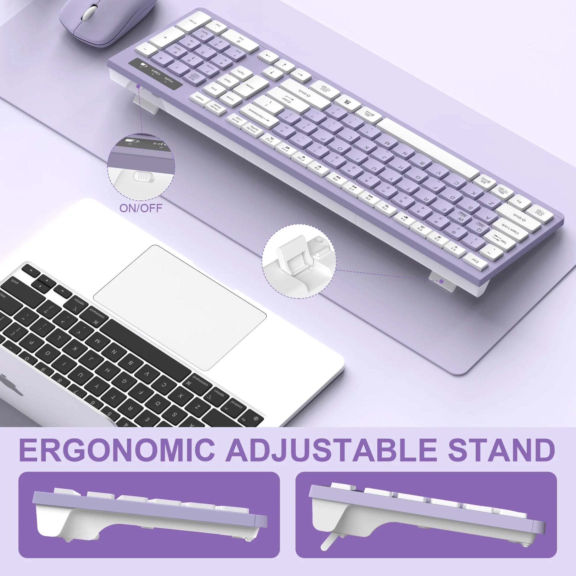 Wireless Keyboard and Mouse Combo , 2.4G Full Size, 12 Multimedia and Shortcut Keys, 3-Year Battery Life, for Windows, Mac OS Desktop/Laptop/Pc(Purple)
