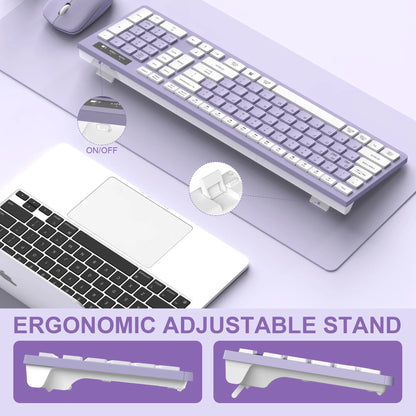 Wireless Keyboard and Mouse Combo , 2.4G Full Size, 12 Multimedia and Shortcut Keys, 3-Year Battery Life, for Windows, Mac OS Desktop/Laptop/Pc(Purple)