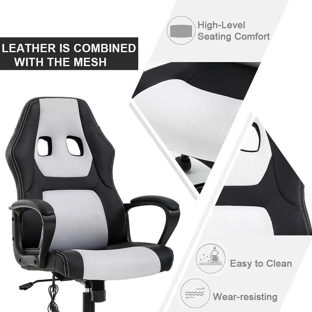 Ergonomic Gaming Chair with Lumbar Support and Rolling Swivel, Suitable for Men and Women (White)