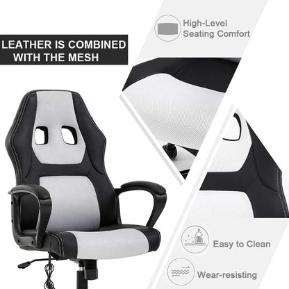 Ergonomic Gaming Chair with Lumbar Support and Rolling Swivel, Suitable for Men and Women (White)