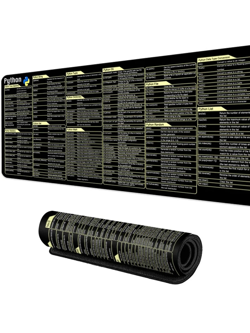 Python Coding Reference Mouse Pad - Large Non-Slip Stitched Edge Desk Mat for Programmers - Ideal for Gaming and Office Use