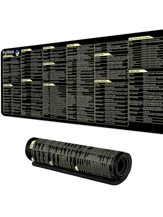 Python Coding Reference Mouse Pad - Large Non-Slip Stitched Edge Desk Mat for Programmers - Ideal for Gaming and Office Use
