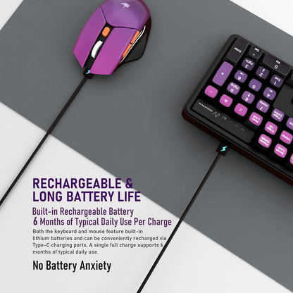 Wireless Keyboard and Mouse Combo, Rechargeable and Quiet, Full-Size with Number Pad, MDA Sculpted Keycaps, Ergonomic Mouse, 2.4Ghz Cordless Plug & Play for Windows PC Laptop Desktop(Lavender Purple