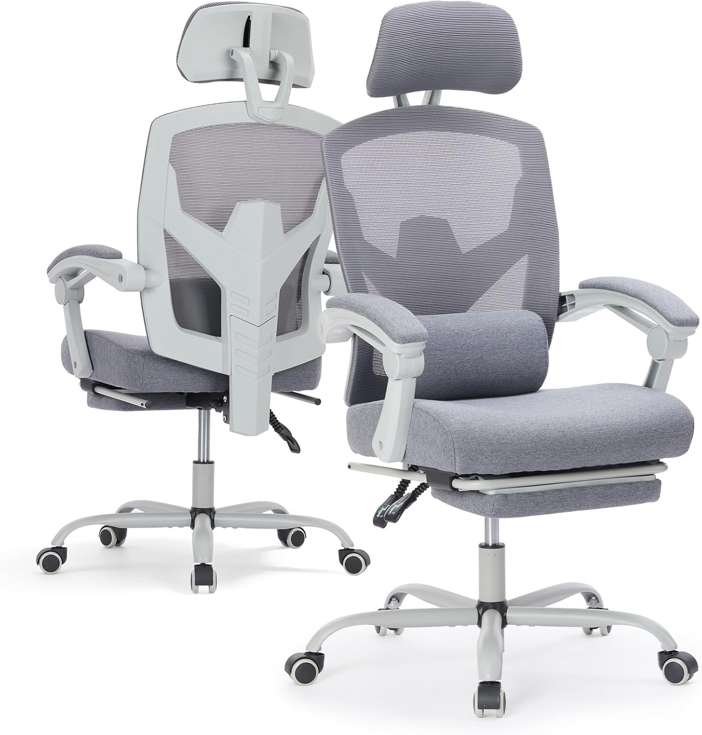 Ergonomic High Back Office Chair with Footrest and Lumbar Support, Adjustable Recline and Mesh Back for Home and Gaming, Grey