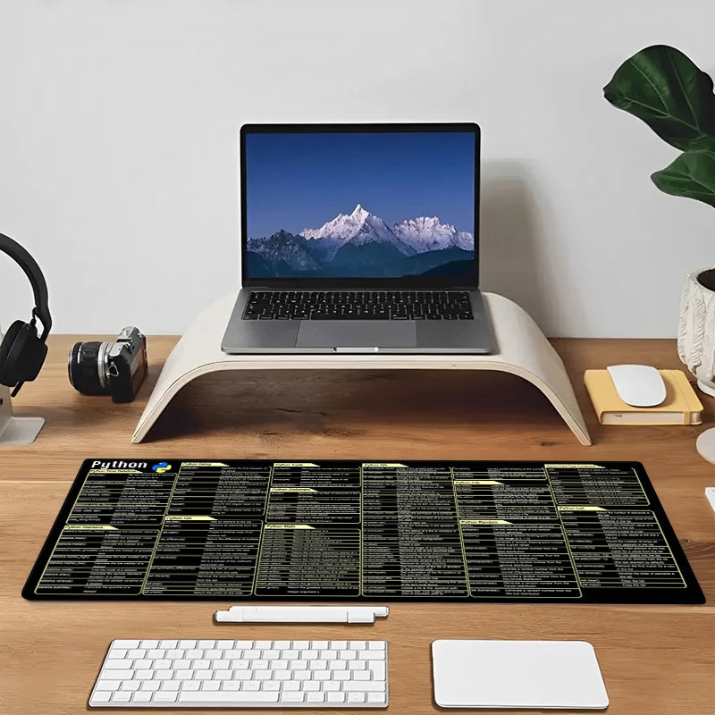 Python Coding Reference Mouse Pad - Large Non-Slip Stitched Edge Desk Mat for Programmers - Ideal for Gaming and Office Use