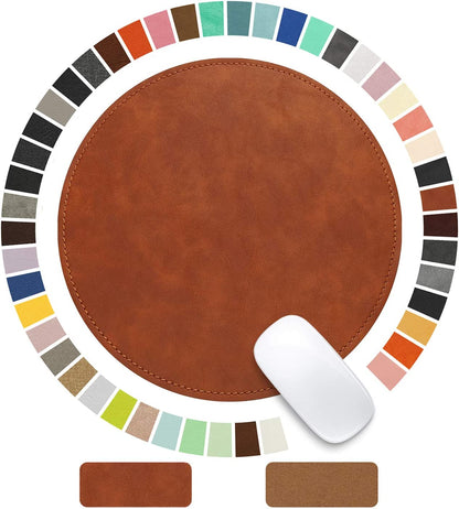 Round Leather Mouse Pad with Stitched Edge and Non-Slip Waterproof Microfiber Base, 9 x 9 Inches (Charcoal Black)