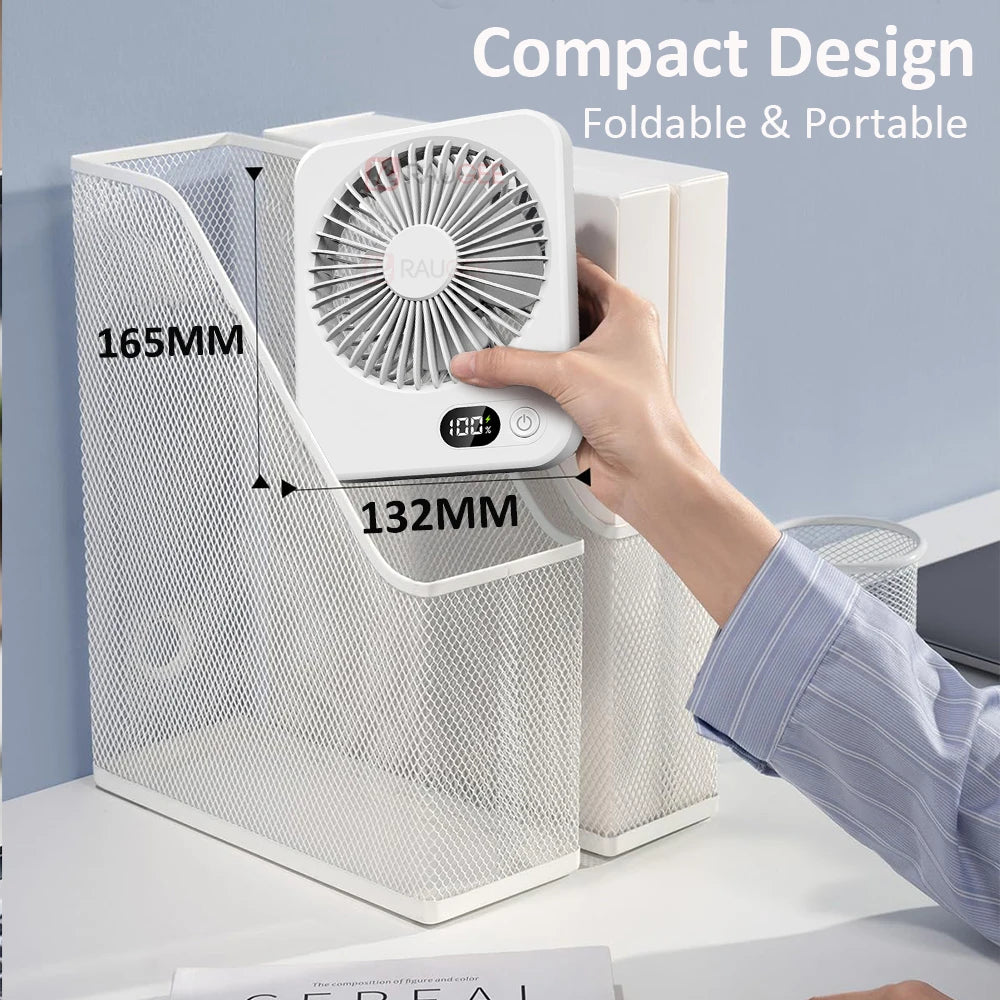 Rechargeable Mini Portable USB Desk Fan with 5 Speed Settings - Versatile Wall Mount and Hanging Design for Office, Camping, and Student Use