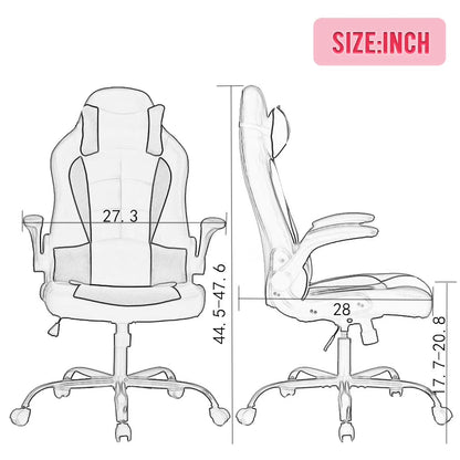 Ergonomic PU Leather Massage Gaming Chair with Lumbar Support - Pink Office Chair for Girls