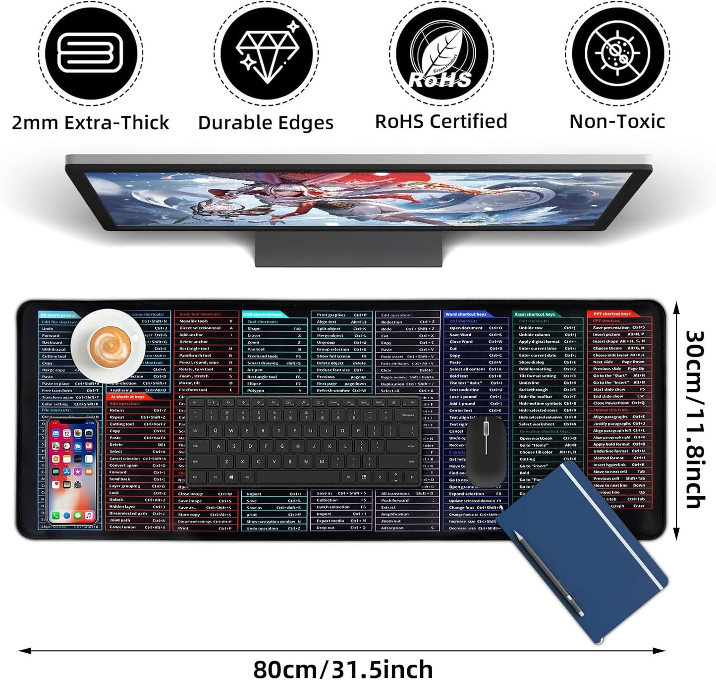 Super Large Excel Shortcut Mouse Pad and Desk Mat