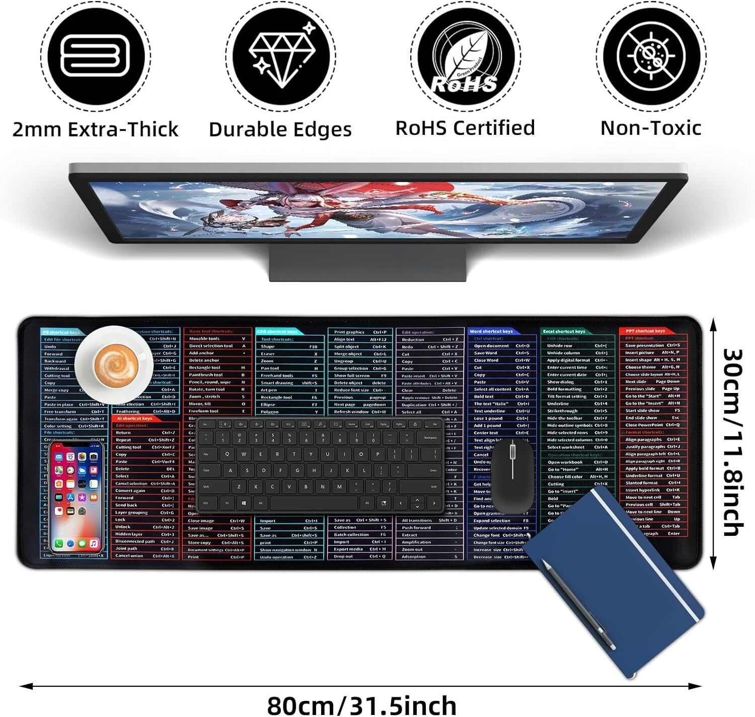 Super Large Excel Shortcut Mouse Pad and Desk Mat