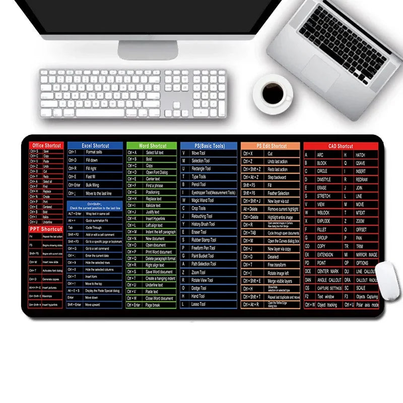 Executive Mouse Pad for Office Applications with Windows Shortcuts - Oversized Desk Mat Featuring Excel, Word, and PowerPoint Shortcuts