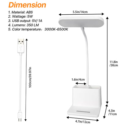 Led Desk Lamp for an Office in Home with Pen and Phone Hold - 3 Modes Dimable LED Table Lamp with USB Port