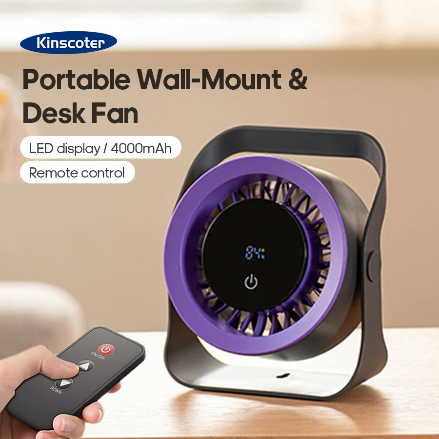 4000mAh Rechargeable Wall Fan - 100 Speed Adjustable Portable Desk Fan with Remote Control for Outdoor Cooling