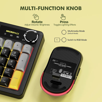 Wireless Keyboard and Mouse Combo Creamy with Number Pad for Desktop Mac Ipad Bluetooth/2.4Ghz/Wired Rechargeable Light up RGB Quiet Compatible with PC Laptop Tablet (Black)