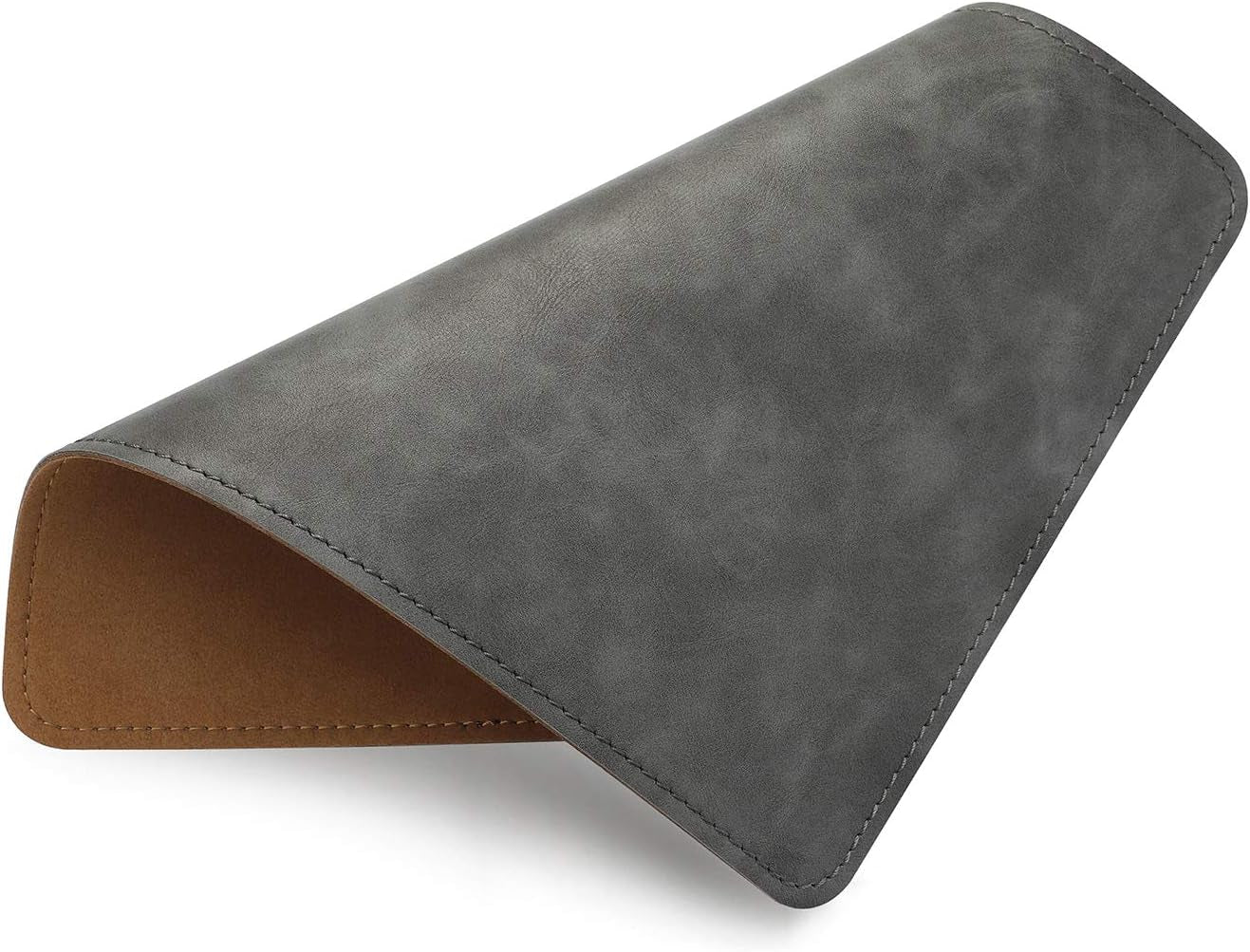 Round Leather Mouse Pad with Stitched Edge and Non-Slip Waterproof Microfiber Base, 9 x 9 Inches (Charcoal Black)