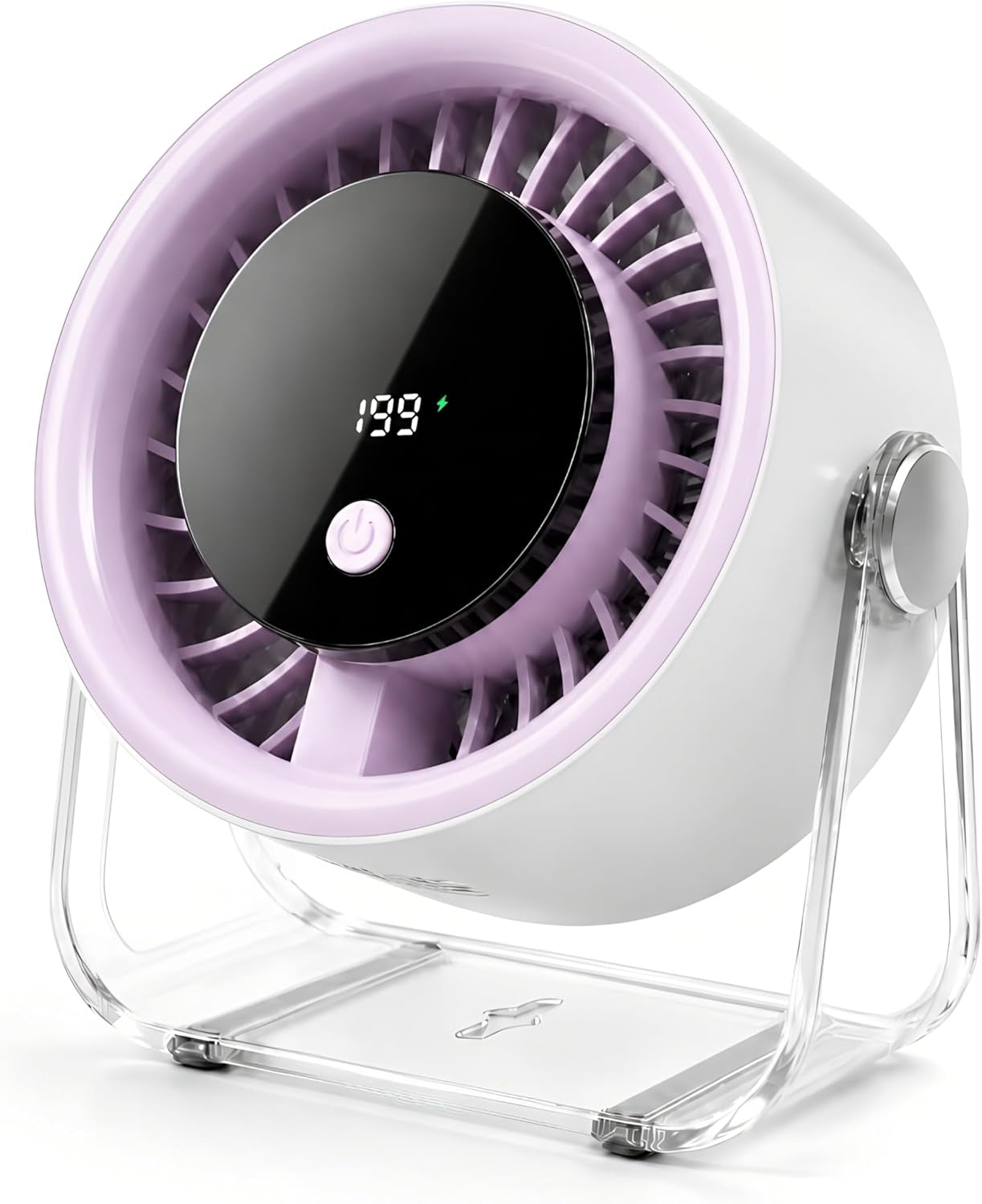 Portable Desk Fan for Bedroom, 199 Speeds Rechargeable USB Table Fan with 4000Mah Battery, 360° Rotation, LED Display, Quiet Wall-Mountable Personal Cooling Fan for Home Office (Purple)