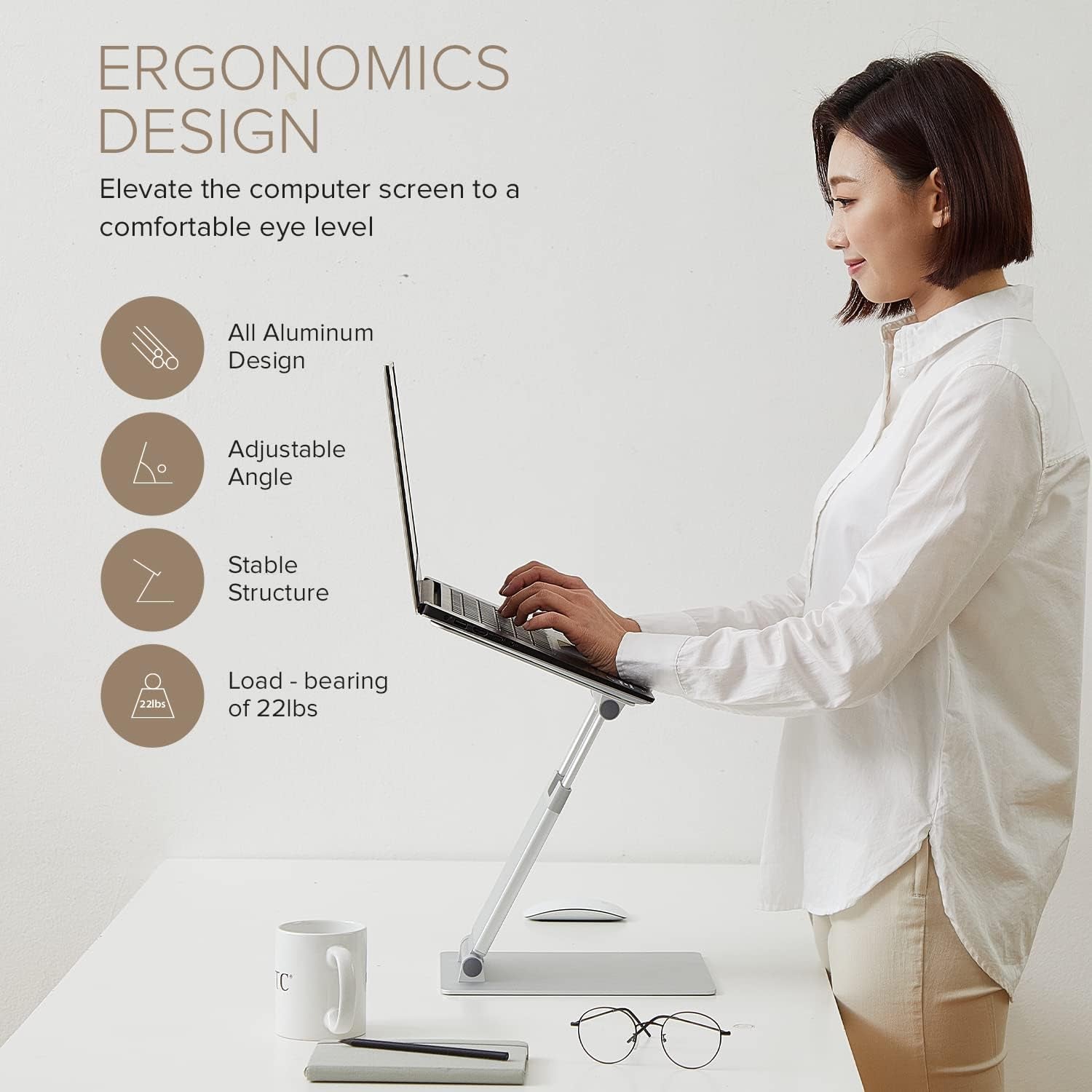 E3 Lift — Ergonomic Laptop Stand for Desk, Adjustable Height 2" to 20" — Laptop Riser Portable Laptop Stand for Laptop — Standing Desk Converter for Macbook 10"-17" Laptops (Blue)