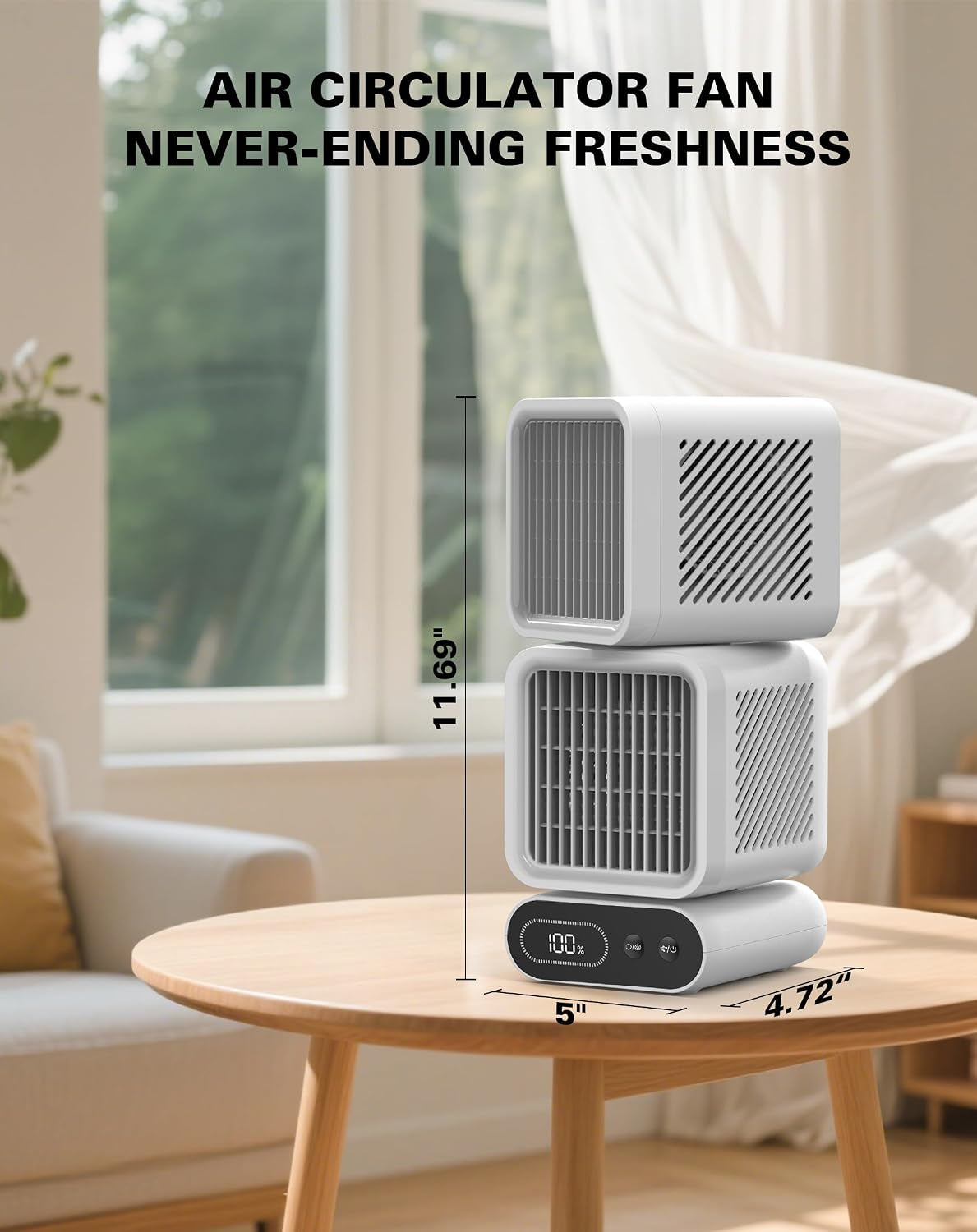 USB Desk Fan, Rechargeable Table Fan for Bedroom, 6000Mah Battery, Dual Heads, 6 Speeds, Digital Display, 360° Rotation, 120° Oscillating, Desk Fans Small Quiet for Office Dorm Kitchen