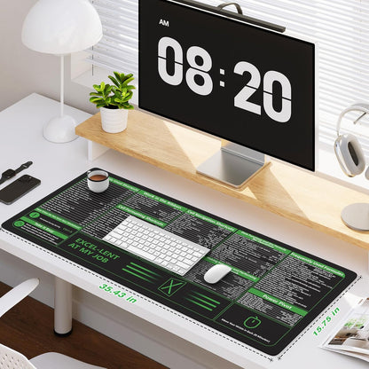 Excel Shortcut Desk Pad and Mouse Mat - XXL Non-Slip Desk Mat with Stitched Edges for Improved Productivity
