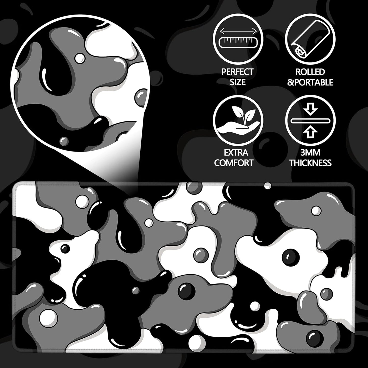 Large Waterproof Non-Slip Gaming Mouse Pad with Black Spotted Dog Design (47.2" x 23.6", 3mm Thickness)