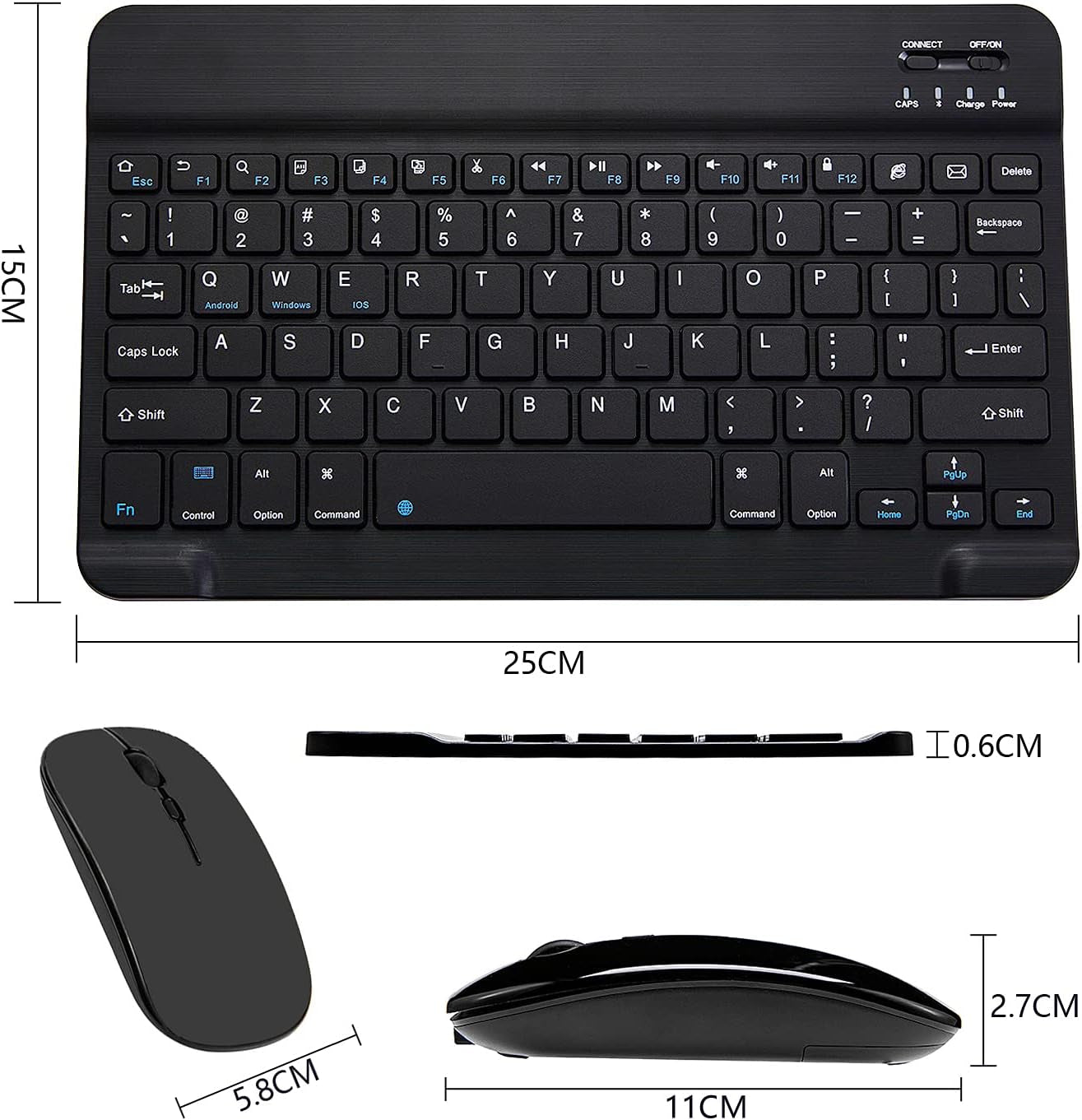 Ultra-Slim Bluetooth Keyboard and Mouse Combo Rechargeable Portable Wireless Keyboard Mouse Set for Apple Ipad Iphone Ipados/Ios 13 and above Samsung Tablet Phone Smartphone Android (Black)