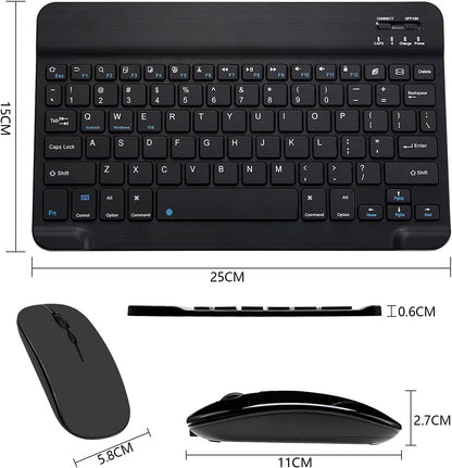 Ultra-Slim Bluetooth Keyboard and Mouse Combo Rechargeable Portable Wireless Keyboard Mouse Set for Apple Ipad Iphone Ipados/Ios 13 and above Samsung Tablet Phone Smartphone Android (Black)