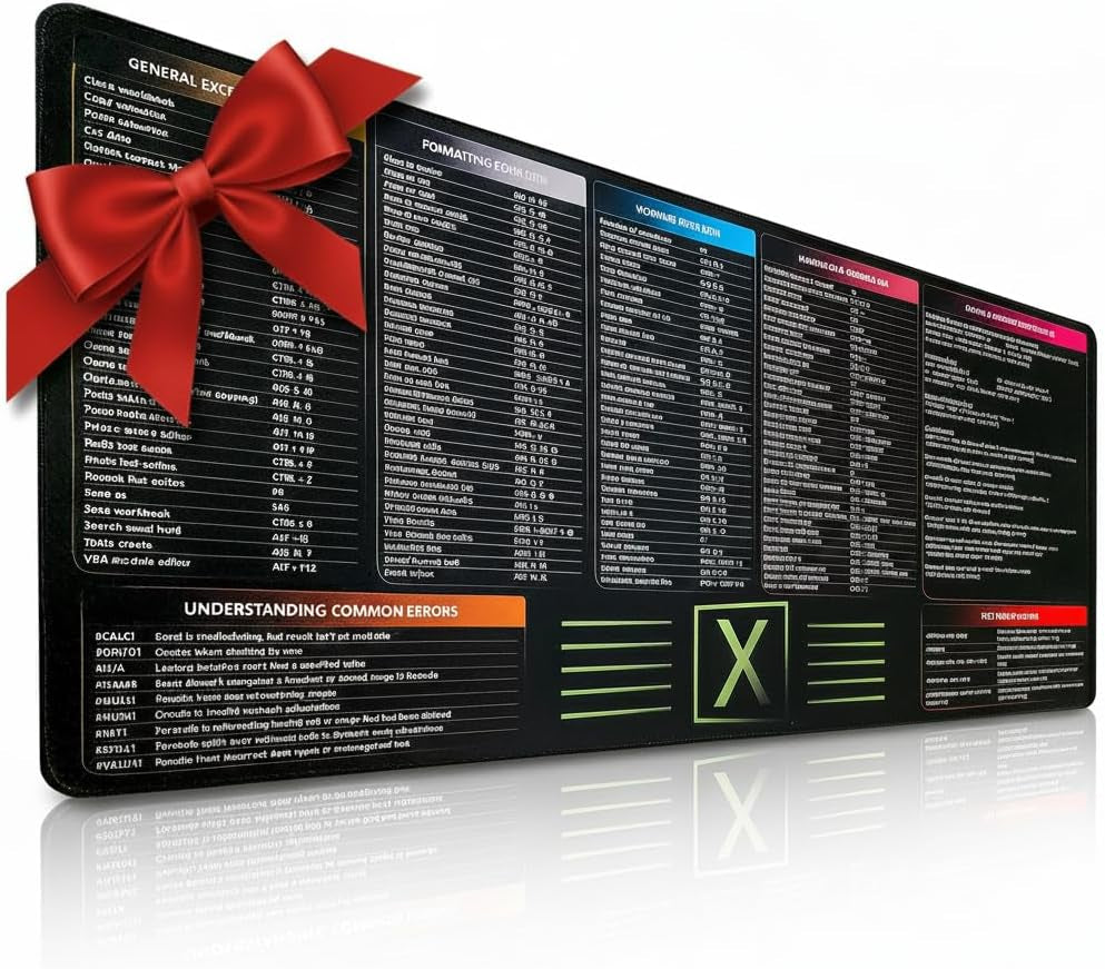Large Excel Reference Desk Pad - Extended Mouse Mat Featuring Shortcut Keys and Formulas, Waterproof, XL Size 35.5" x 15.7
