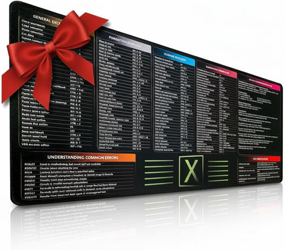 Large Excel Reference Desk Pad - Extended Mouse Mat Featuring Shortcut Keys and Formulas, Waterproof, XL Size 35.5" x 15.7