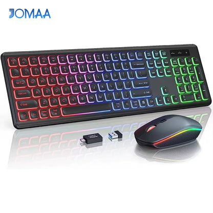 Rechargeable 2.4G Wireless Keyboard and Mouse Combo with RGB Backlighting - Full-Size Ergonomic Type-C Design