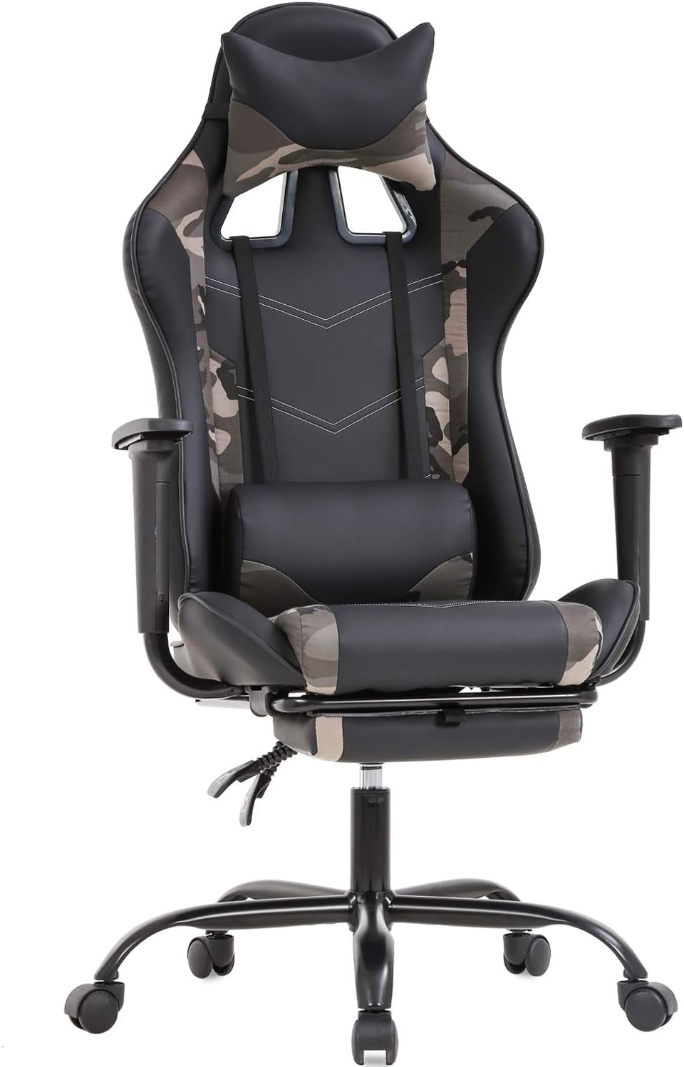 Ergonomic Camo Gaming Chair | Reclining Computer Chair with Lumbar Support, Headrest Pillow, and Adjustable Footrests | 360-Degree Swivel with Heavy-Duty Wheels | Ideal for Home and Office Use