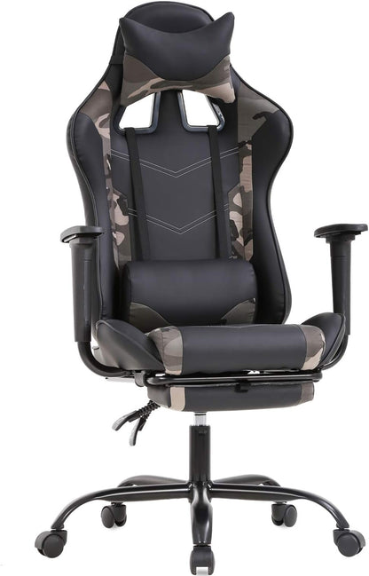 Ergonomic Camo Gaming Chair | Reclining Computer Chair with Lumbar Support, Headrest Pillow, and Adjustable Footrests | 360-Degree Swivel with Heavy-Duty Wheels | Ideal for Home and Office Use