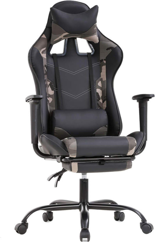 Ergonomic Camo Gaming Chair | Reclining Computer Chair with Lumbar Support, Headrest Pillow, and Adjustable Footrests | 360-Degree Swivel with Heavy-Duty Wheels | Ideal for Home and Office Use
